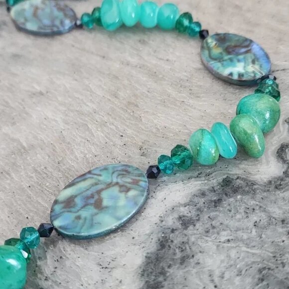 Turquoise Mosaic & Jade Bead Necklace - Picture 3 of 6